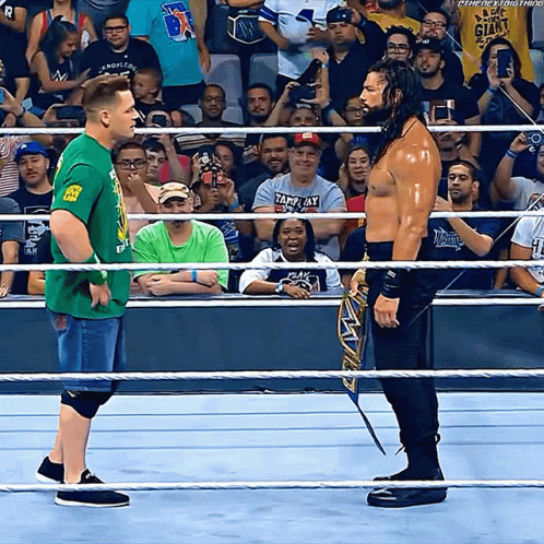 Tribal Chief With John Cena In Wrestling Ring GIF