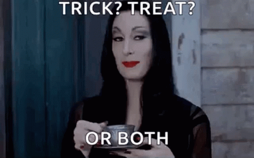 Trick Or Treat Or Both Morticia Adamms GIF