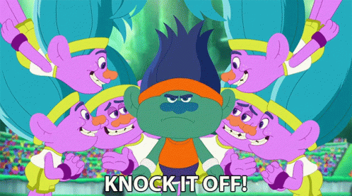 Troll Surrounded By Trolls Saying Knock It Off GIF