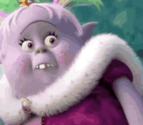 Troll With Crown And Purple Dress GIF