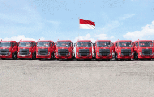 Red Trucks Line Up Red White Flag GIF