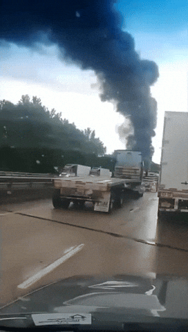 Truck Crash Big Black Smoke Coming Out GIF