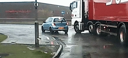 Truck Crash Blue Car Got Hit GIF