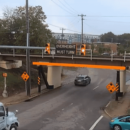 Truck Crash Roof Peeled By Overpass GIF