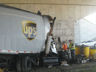 Truck Crash Smashed Hit Bridge Pillar GIF