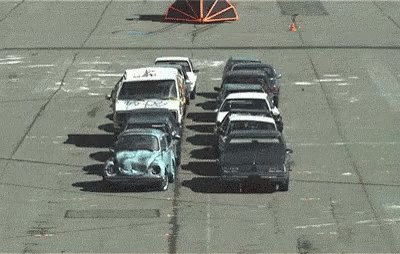 Truck Crash Two Lines Of Cars GIF