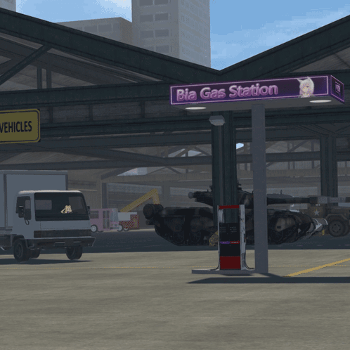 Truck Parked In Front Of Bia Gas Station Sign GIF