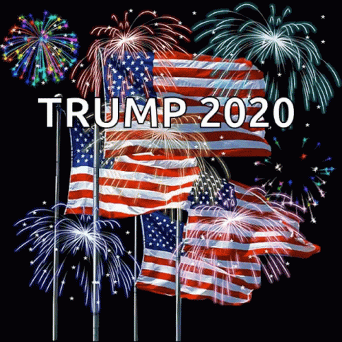 Trump 2020 Poster with Fireworks and American Flags