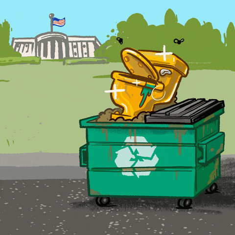 Trump 2024 Gold Toilet Bowl In Trash GIF