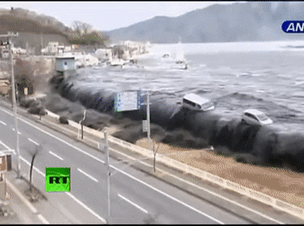 Tsunami After Earthquake Swept The Road GIF