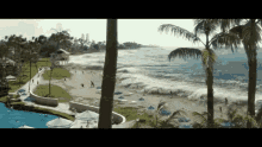 Tsunami Destroying Resort GIF