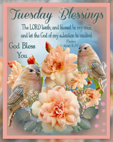 Tuesday Blessings Card with Birds and Flowers