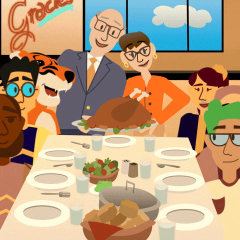 Turkey Day Animated Family In Table GIF