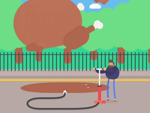 Turkey Day Animated Guy Inflating Balloons GIF