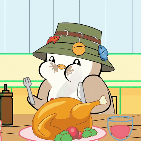 Turkey Day Pudgy Penguin Eating Cooked Bird GIF