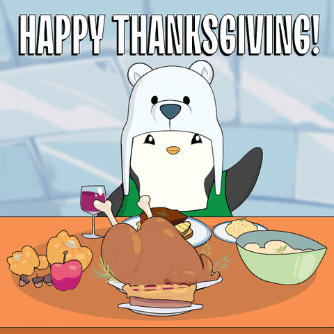 Turkey Day Pudgy Penguin Waving Hello GIF
