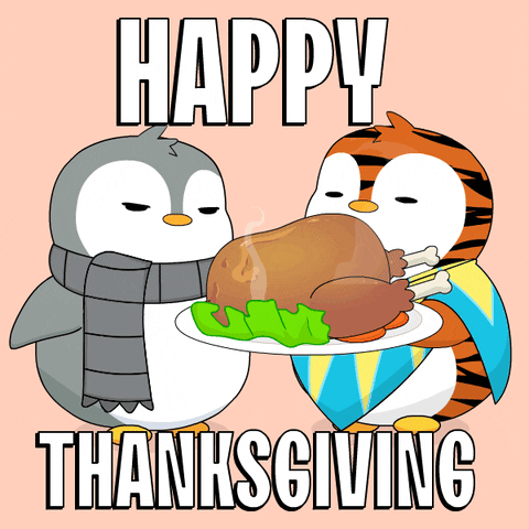 Turkey Day Pudgy Penguins With Cooked Bird GIF