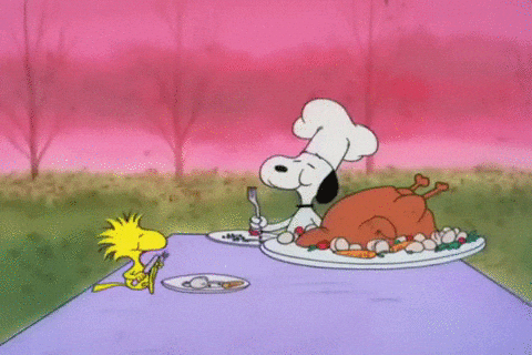 Turkey Day Snoopy And Woodstock Eating GIF