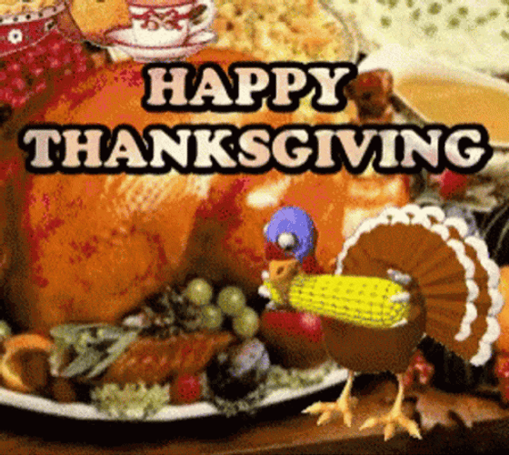 Turkey Eating Corn Animated Thanksgiving GIF