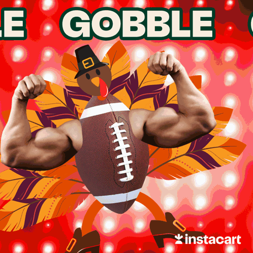 Turkey Holding Football Saying Gobble