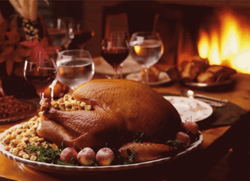 Turkey Sitting on Plate With Wine Glasses