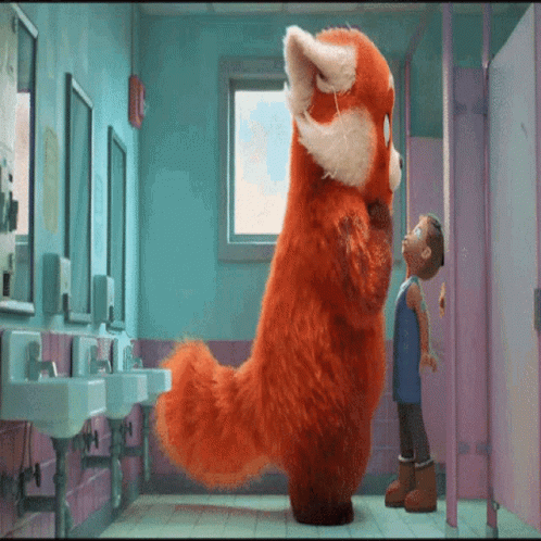 Red Panda Pushing Girl Turning Red GIF