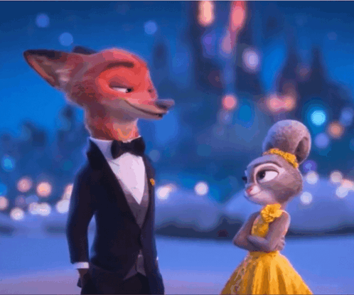 Tuxedo Man and Yellow Dress Woman Staring