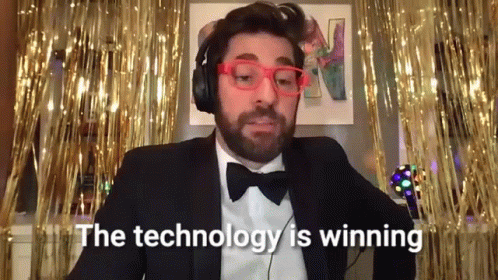 Tuxedo Man Headphones Glasses The Technology Is Winning