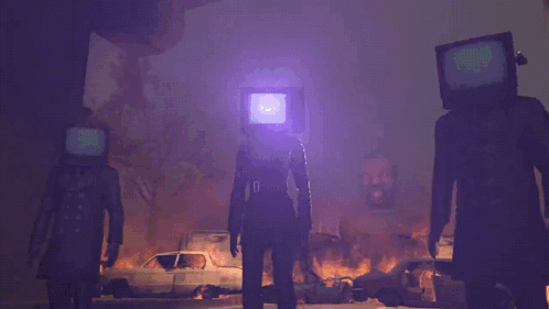 Tv Man Jump Scare Fiery Background GIF