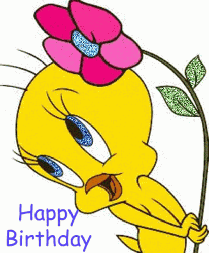 Tweety Looney Tunes Holding Pink Flower in Mouth