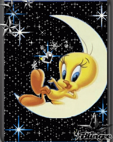 Tweety Sitting on Crescent Moon With Heart