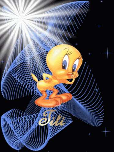 Tweety Surrounded by Blue Lines and Titi
