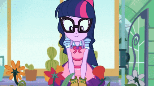 Twilight Sparkle Equestria Girls Kneeling Before Flowers
