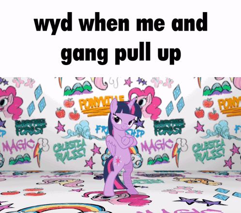 Twilight Sparkle From My Little Pony In Front Of Ponyville Wall GIF
