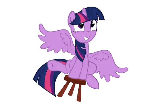 twilight sparkle from my little pony sits on a chair
