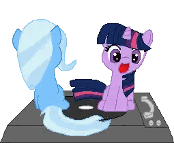 Twilight Sparkle Sitting on Record Player Next to Trixie Swirl