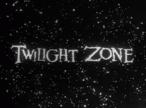 Twilight Zone Is Written In White On A Dark Background GIF