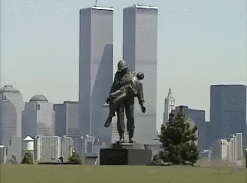 Twin Towers Falling Liberty State Park GIF