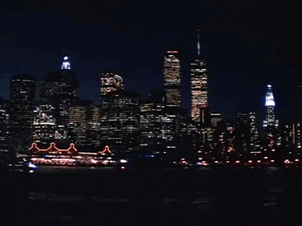 Twin Towers Falling New York City At Night GIF