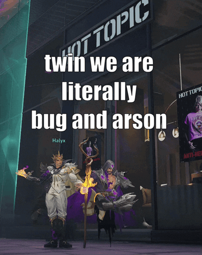 Twin We Are Literally Bug And Arson Written On A Sign GIF