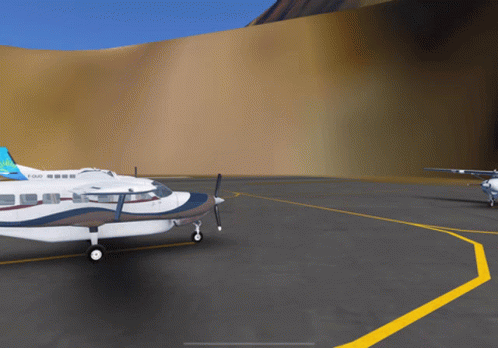 Two Airplanes Parked On Runway GIF