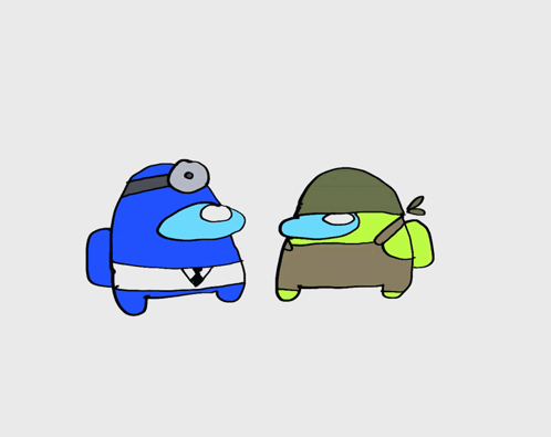 Two Among Us Characters Are Standing Next To Each Other With One Wearing A Doctor 'S Hat And Gloves GIF