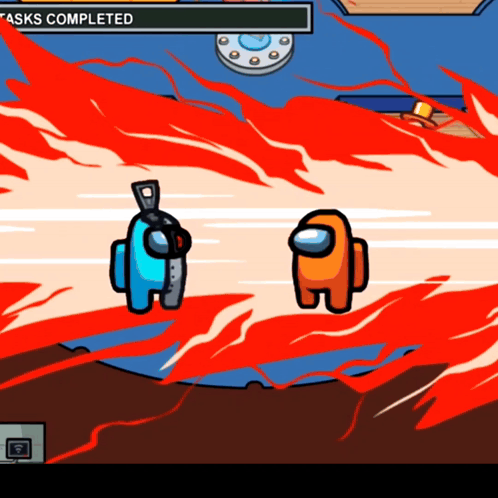 Two Among Us Characters In A Video Game With A Task Completed On The Bottom Right GIF