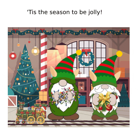 Two Animated Christmas Elf Holding Gifts GIF