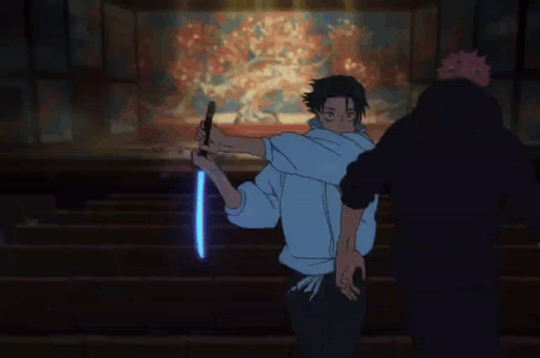 Two Anime Characters Are Fighting Each Other In A Dark Room With A Painting In The Background . GIF