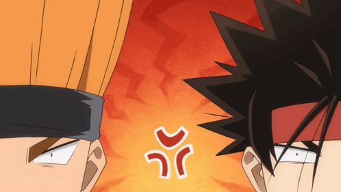 Two Anime Characters Are Looking At Each Other And One Has An Angry Face GIF