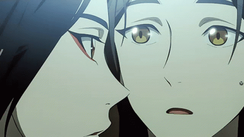Two Anime Characters Are Looking At Each Other With One Making A Surprised Face GIF