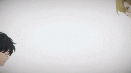 Two Anime Characters Are Looking At Each Other With Their Eyes Closed GIF