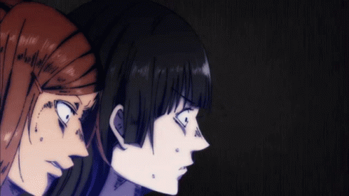 Two Anime Characters Are Looking At Each Other With Their Eyes Closed GIF