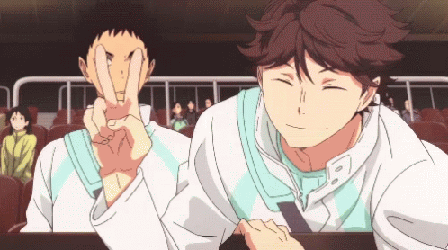 Two Anime Characters Are Making A Peace Sign GIF